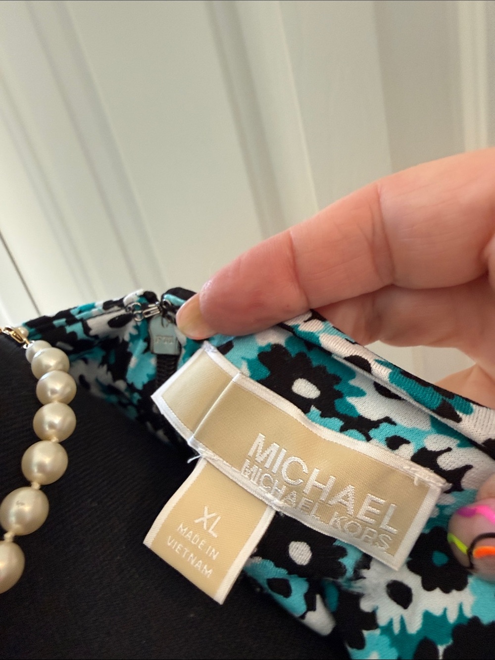 ✨ MICHAEL Michael Kors Tile Blue & Black Floral Matte Jersey Midi Dress XL ✨ - Picture 2 of 6